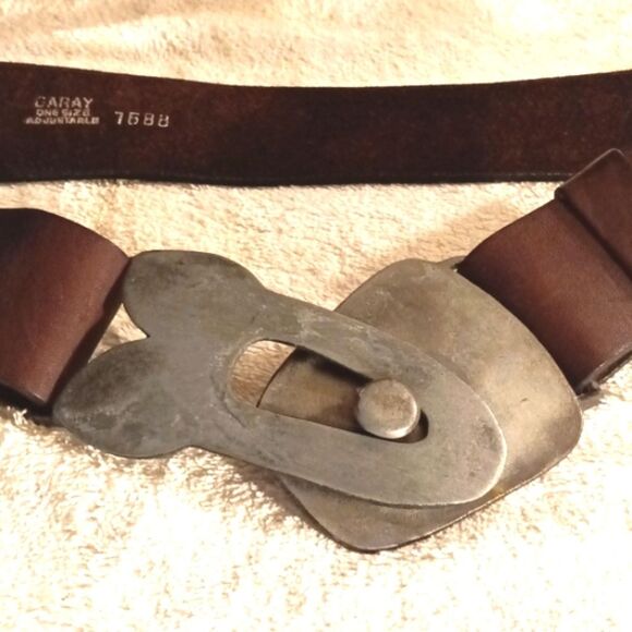Vintage Garay Steel Gray Buckle Leather Belt - Picture 2 of 7